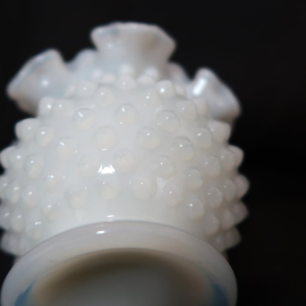 Vintage Milk Glass Vase Ruffled Edge White Textured No Markings Found 4.5 inch H - Picture 3 of 9
